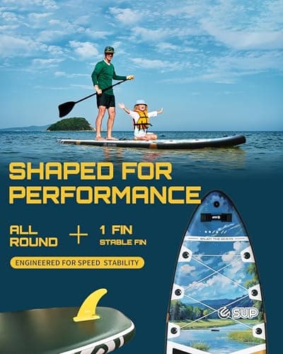 ESUP 11’6 ×34" Wide Inflatable Paddle Board with SUP Accessories, Extra Stable Stand Up Paddleboard for 2+1 Persons/Family/Beginner/Yoga, w/Shoulder Strap All-Round Sup Paddle Boarding (Greenery) - Thumbnail 2