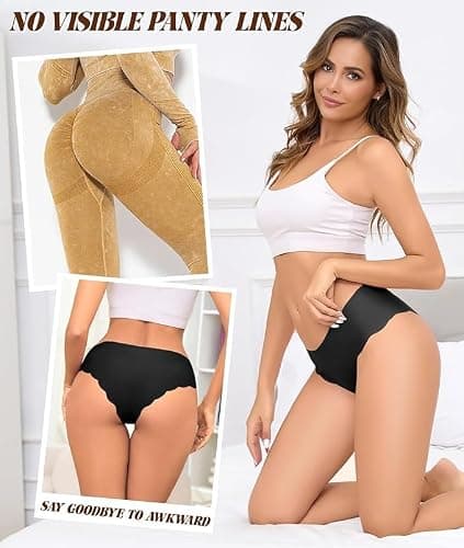 Riozz Sexy Seamless Underwear Wave Edge No Show Bikini Panties V-waist Ice Silk Hipster Lady Cheeky Invisibles Briefs 6 Pack - Thumbnail 4