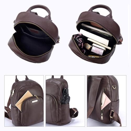 Women's Genuine Leather Travel Backpack, 12.9 Inch Laptop Backpack with Anti-Theft Pocket, Durable Computer Bag for Work & Commuting, Coffee Brown - Thumbnail 4