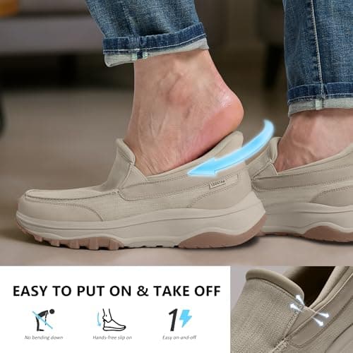 Coostar Slip On Shoes for Men Orthopedic Walking Loafers with Arch Support Canvas Shoe Casual Khaki Size 11 Wide - Thumbnail 2
