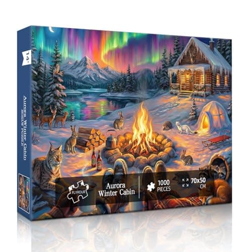Aurora Winter Cabin Puzzles for Adults 1000 Pieces,Impossible Hard Challenging Jigsaw Puzzles for Adults,Puzzle with Letters on Back Games,Peaceful Snowy Escape Wall Art Decor,Gifts for Boys Girls - Thumbnail 4
