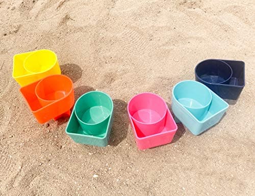Home Queen Beach Cup Holder with Pocket, Multifunctional Sand Cup Holder for Beverage Phone Sunglass Key, Beach Accessory Drink Sand Coaster, Set of 6 (Navy, Teal, Yellow, Orange, Blue and Pink) - Thumbnail 4