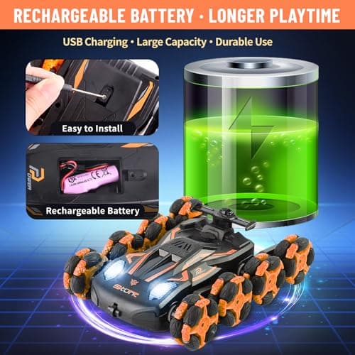 MOMONOVA 8WD RC Stunt Car with Mist Spray - 8 Wheel Remote Control Car for Boys 8-12, Off-Road Stunt Vehicle with Lights & Music, 360° Flip Toy with 2 Rechargeable Batteries, Birthday Gift for Kids - Thumbnail 5