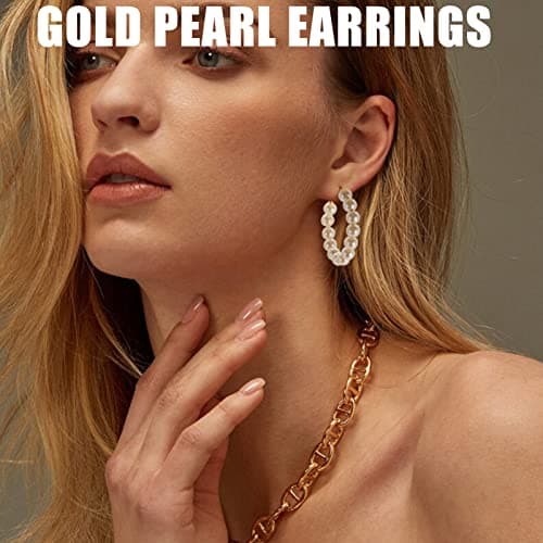 FAXHION 36 Pairs Gold Earrings Set for Women, Fashion Pearl Chain Link Stud Drop Dangle Earrings Multipack Hoop Earring Packs, Hypoallergenic Earrings for Birthday Party Jewelry - Thumbnail 3