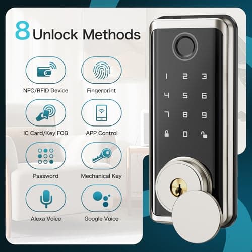 Keyless Entry Door Lock Deadbolt with Handle Set, Smart Locks for Front Door, Digital Door Lock with Keypad Set, Door Code Lock with Touchscreen, Compatible with Alexa, Satin Nickel - Thumbnail 4
