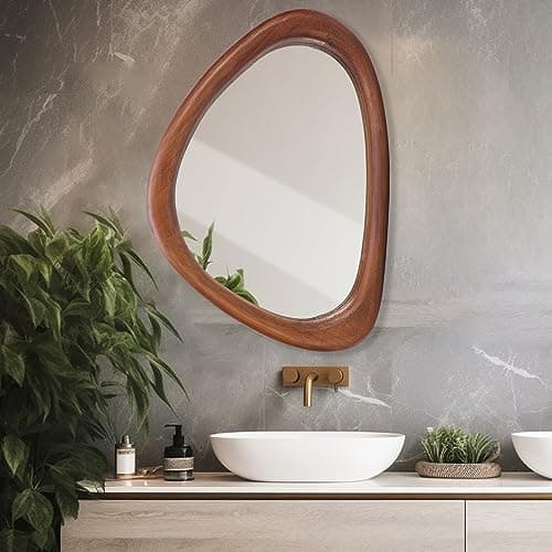 MAGFLERUM Irregular Wall Mirror, 30 * 20 inch Asymmetrical Wood Mirrors, Entryway Mirror, Hanging Vertically and Horizontally. Mirrors for Wall Decor (Black Walnut) - Image 1