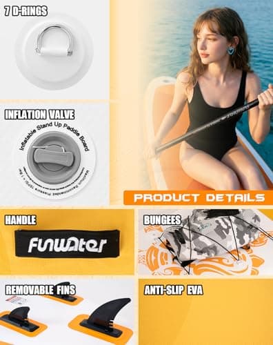 FunWater 10'6×33"×6" Inflatable Stand Up Paddle Board with Premium SUP Paddleboard Accessories,Adults & Youth for All Skill Levels, Included with Board, Paddle, Pump, Three Fins, Backpack(Yellow) - Thumbnail 4