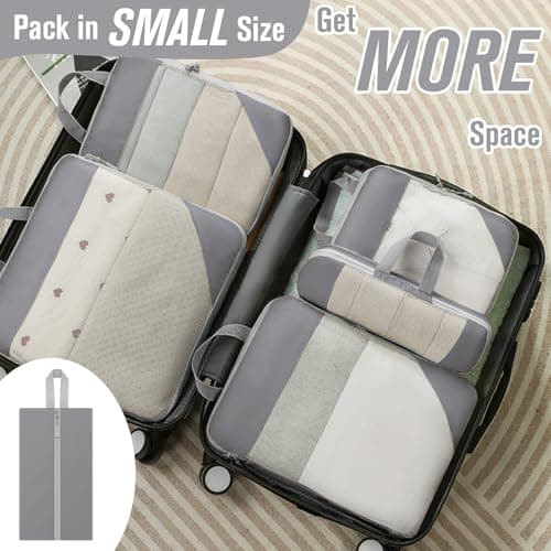 WOOMADA Compression Packing Cubes for Suitcases Travel Essentials 6 Set Rectangle Mesh Expandable Travel Bags Organizer for Luggage(Light Grey) - Thumbnail 4