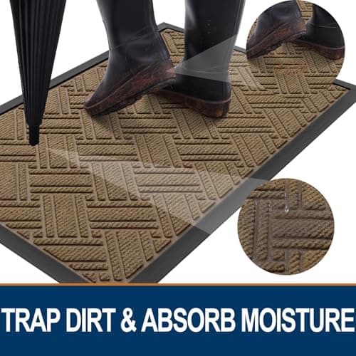 OLANLY Indoor Outdoor Mat, Sturdy Natural Rubber Floor Mat, Non Slip Low Profile Waterproof Doormat, and Stain Front Door Mats, Easy Clean Patio Entrance Mat, 36''x24'', Light Brown - Thumbnail 2