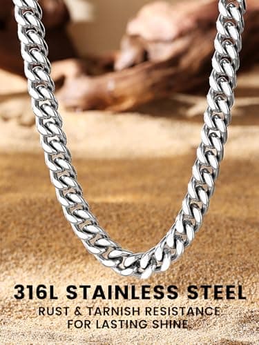 Bestyle Hypoallergenic Diamond Cut Miami Cuban Link Chain for Men, Silver Chain for Men, Chain Necklace for Men Him Women, Hip-Hop & Cool Men’s Necklace, 316L Stainless Steel, 9mm Width, 30 Inch - Thumbnail 3