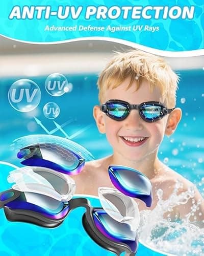 Aegend Swim Goggles 3 Pack Swimming Goggles for Kids & Youth Age 3-14 (Aqua & A-bright Rose & Clear Black) - Thumbnail 2