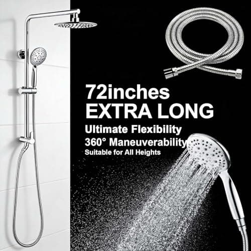 SonTiy 9" Rain Shower Head with Handheld Spray, Dual Shower Head Combo with 72"Stainless Steel Hose, Modern Shower System with Adjustable Handheld Holder Brass Valve for Bathroom Apartment(Chrome) - Thumbnail 6
