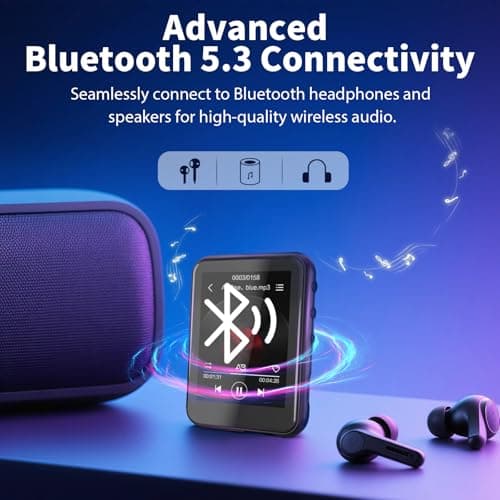 QNGEE MP3 Player with Bluetooth 5.3, 16GB 2.4-Inch Full Touchscreen Music Player for Kids, FM Radio, Voice Recorder, Hi-Fi Sound, E-Book, Earphones Included - Thumbnail 3