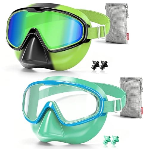 Aegend 2PCS Swim Goggles with Nose Cover,Kids Swimming Goggles with Fabric Strap,Wide View No Leaking Pool Goggles for Kid Youth Adult - Image 1