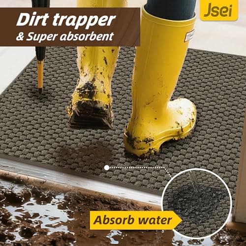 JSEI Dirt Trapper Door Mat 20"x32", Non-Slip Entryway Rugs Doormat Indoor, Washable Absorbent and Stain Resist Welcome Floor Mat for Front Door, Dog Door Mat, Dirty Wet Shoes & Paws, Greyish Brown - Thumbnail 3