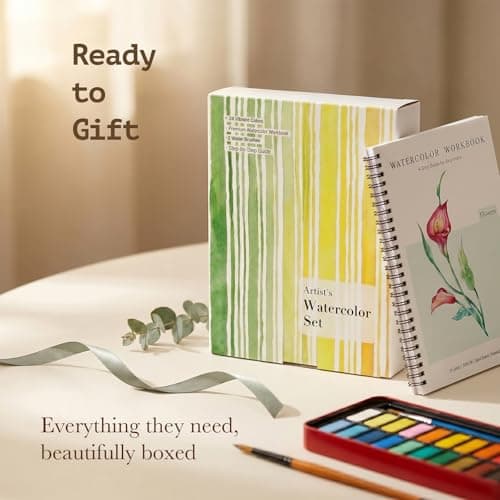 Rurolo Watercolor Workbook for Adults & Beginners - Spiral Bound Kit with 24 Paint Colors, Brushes & 300GSM Paper - Step-by-Step Flower Painting Guide for Stress Relief & Relaxation (6.5x9) - Thumbnail 3