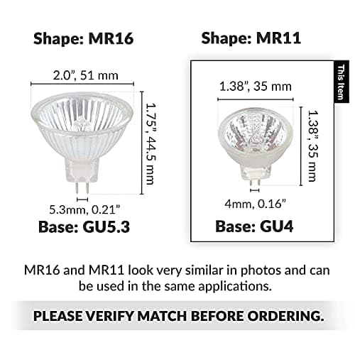 Simba Lighting MR11 Halogen 20W 12V FTD Spotlight Light Bulbs (10 Pack) 2-Pin 220lm for Landscape, Accent, Track Lights, and Fiber Optics, GU4 Bi-Pin Base, Glass Cover, Warm White 2700K Dimmable - Thumbnail 2