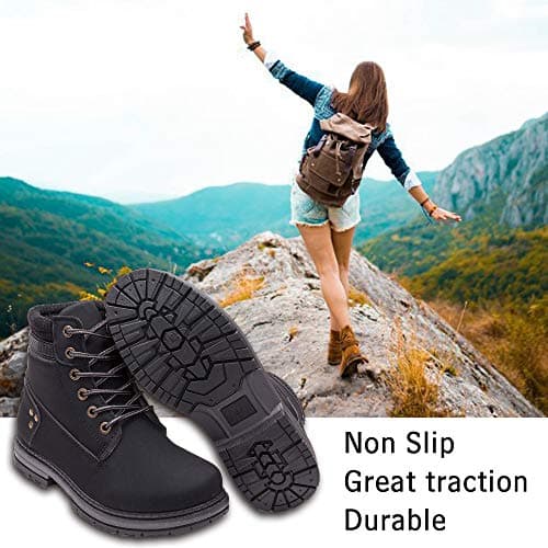 Athlefit Women's Lace-Up Work Hiking Combat Ankle Boots Black Size 7 - Thumbnail 2
