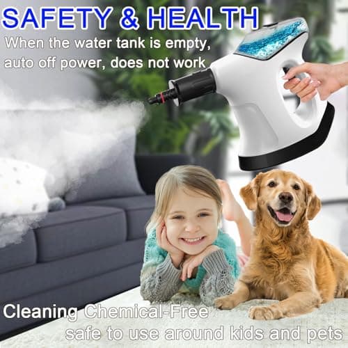 Handheld Steam Cleaner for Home, 10S Immediate Heat Hand Held Steam Cleaner, with Visualized Large Water Tank & 9 PCS Accessories & Safety Lock, for Kitchen,Couch,Floor,Window,Car (WHITE+BLACK) - Thumbnail 5