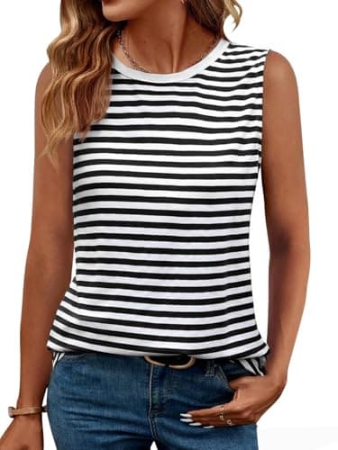 GKBK Womens Tank Tops High Neck Loose Fit Casual Summer Sleeveless Shirts 2026 Beach Vacation Outfit Cured Hem Black/White - Image 1