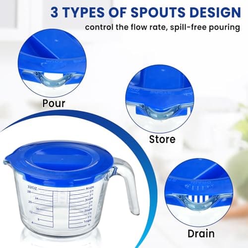 Glass Measuring Cup, 4 Cup Measuring Cup with Lid, High Borosilicate Liquid Measuring Cups with Easy-Read Scale for Cooking and Baking, Dishwasher/Freezer/Microwave Safe - Thumbnail 4