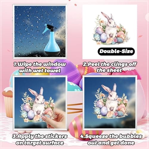 81PCS Easter Window Clings - Easter Window Clings for Glass Windows, Easter Egg Bunny Butterfly Stickers for Window Decals, Double-Sided Spring Flower Window Stickers for Easter Decorations (9 Sheets) - Thumbnail 5