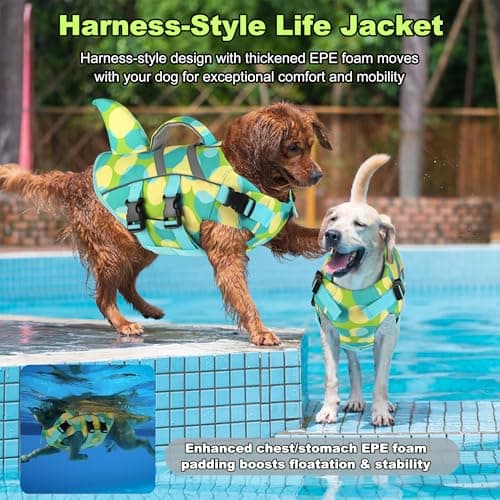 Dogcheer Dog Shark Swim Vest, Adjustable Reflective Life Jacket with Handle, High Buoyancy Pet Float Vest for Pool, Lake, Beach, Kayaking, Boating Adventures - Colorful Green,XS - Thumbnail 2