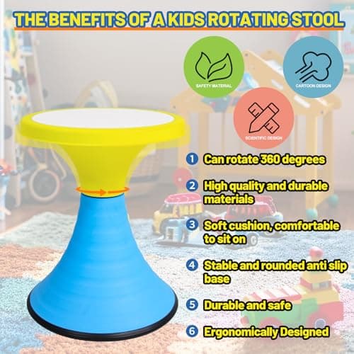 AOBOTE Kids Wobble Stool, 360° Rotatable Children Swivel Chair with Color Block Design, 100KG Load Bearing, for Home and Classroom Learning, Ages 6+ (Yellow) - Thumbnail 5