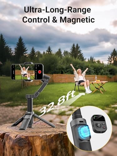AOCHUAN Smart X3 360° Pan Rotation Gimbal Stabilizer for iPhone, Magnetic Remote Control, 3-Axis Stabilizer w/Built-in Extension Rod & One-Touch Open Tripod, Foldable Phone Gimbal for Vlogging, Travel - Thumbnail 2
