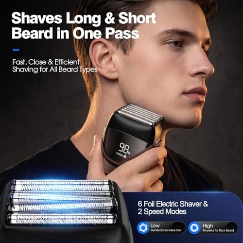 Electric Foil Shaver for Men, 0.05mm Ultra-Thin Foil Electric Razor for Thick Coarse Beard, Wet & Dry Cordless Rechargeable Shaver, IPX7 Waterproof Face Shaver with LED Display for Home Travel Gym - Thumbnail 3