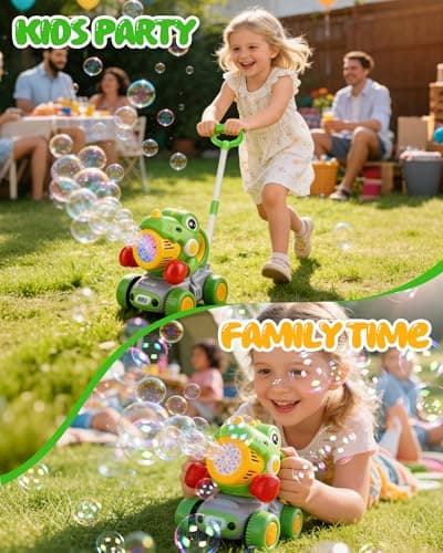 Dinosaur Bubble Lawn Mower for Toddlers, Rechargeable Automatic Bubble Blower with Lights,Handheld and Push 2 in1 Bubble Blower for Kid, Perfect for Party Favors and Activities for Girls and Boys - Thumbnail 6