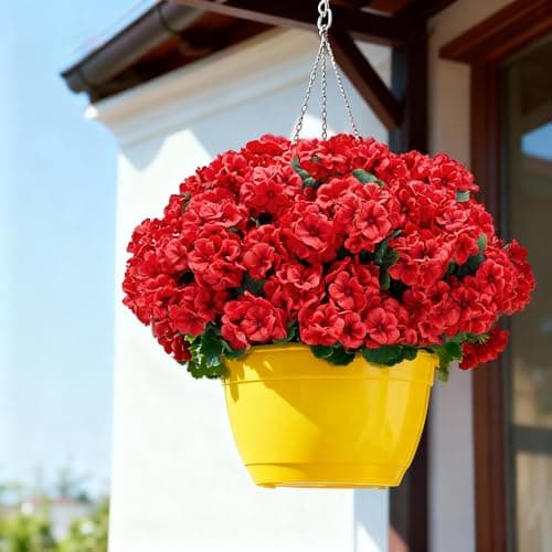 Karlliu Artificial Geranium Flowers for Outdoors: 6 PCS Realistic UV Resistant Faux Red Geranium Silk Flowers for Outdoor Planters Fade Proof Garden Fake Flowers Decor for Outside Porch - Red - Thumbnail 3