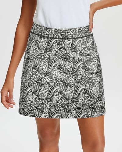 Stelle Women's Athletic Skorts 17" Golf Skirts Inner Shorts Tennis Skort with 2 Pockets Running Sports Pickleball Skirt(Black Paisley Print,XS) - Thumbnail 2