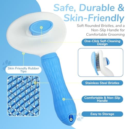 FOOCO Pet Hair Removal Glove & Brush Set – Self-Cleaning Slicker Deshedding Brush and Reusable Hair Removal Glove for Dogs, and Cats, Gentle Grooming Tool for Long & Short Haired Pets - Thumbnail 5