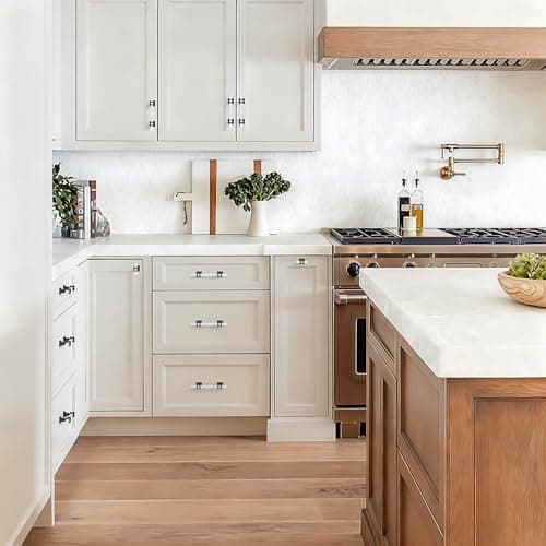Haliwu 10 Pack White Marble Grain Cabinet Pulls, 5 inch Black Kitchen Handles, 2 Tone Solid Square Dresser and Drawer Hardware - Thumbnail 6