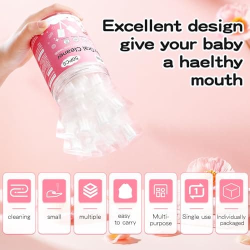 RoseFish 50Pcs Baby Tongue Cleaner for 0-36 Month No Glue Disposable Baby Mouth Oral Cleaner Infant Toothbrush Gum Cleaner 3D Soft Infant Tongue Cleaner+1PCS Finger Toothbrush - Thumbnail 6