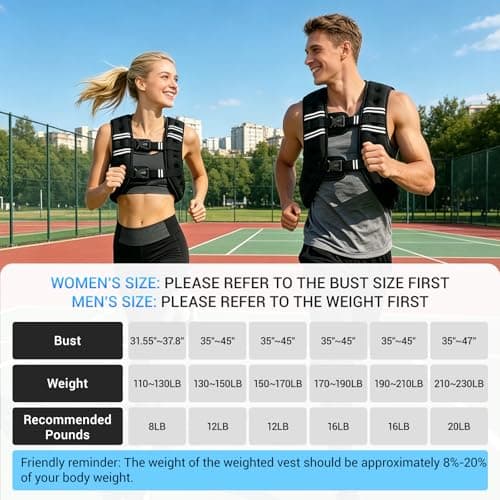 Weighted Vest, Adjustable Body Weight Vest with Reflective Stripe, 8/12/16/20lb for Men Women, Running Vest Woman for Strength Training, Workout, Jogging, Walking, Fitness Equipment, Gym, Muscle Building, Weight Loss, Weightlifting - Thumbnail 5