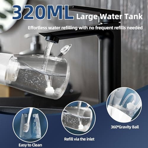 Water Dental Flosser Pick for Teeth Portable Oral Irrigator Rechargeable Travel Irrigation Cleaner 320ML Electric Flossing, IPX8 Waterproof, Waterproof Flossing Cleaning Picks for Home Travel (White) - Thumbnail 2
