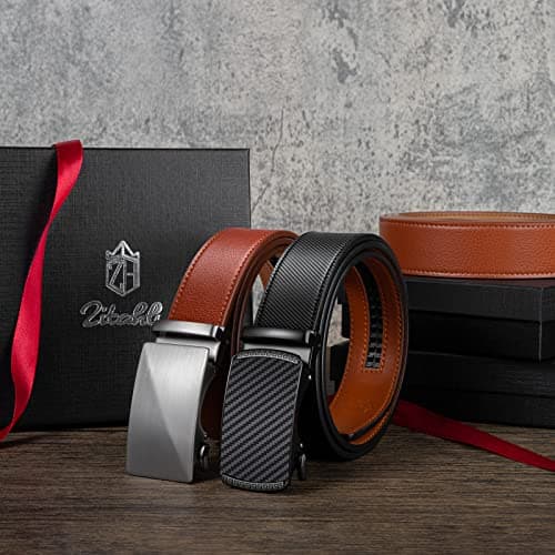 Zitahli Mens Belt Leather 2 Pack - Ratchet Belt for Men Dress Pant Shirt Oxfords,Micro Adjustable Brown Black Belt,Trim To Fit Size 28"-36" - Thumbnail 6