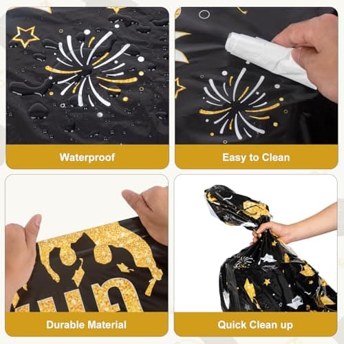 Accevo Graduation Decorations 2026, 108" X 54" Graduation Tablecloth, Black Gold Rectangle Class of 2026 Table Cloths, Disposable Plastic Congrats Grad Tablecover for Grad Party Supplies, 2 Pack - Thumbnail 4