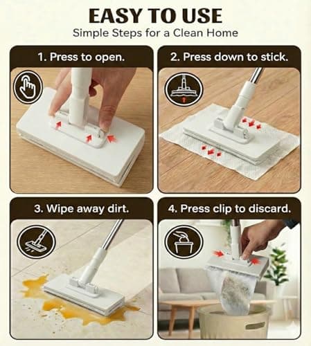 Snap Grip Mini Mop, Hands-Free Cloth Changing with 360° Rotating Head, Zero-Touch Portable Wall Mop for Floor, Tile and Mirror, Universal Pad Compatibility for Any Cloth+ Magic Cleaning Cloth*10 - Thumbnail 6