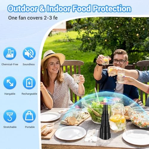 LEOFI Fly Fans for Tables, Bug Fans, Food Fan,Tabletop Fan Rechargeable Soft Holographic Blades for Picnic, Party, Outdoor&Indoor Dining,4pack - Thumbnail 2