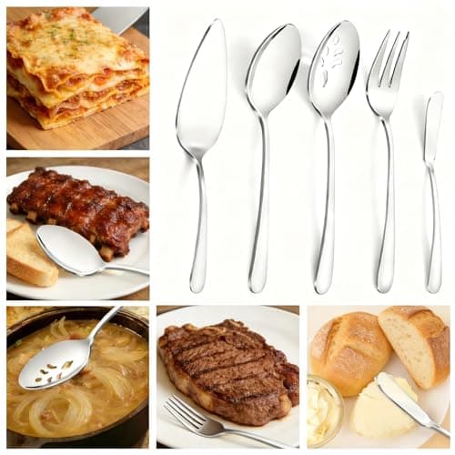 Pleafind Stainless Steel Silverware Set - 45 Piece Flatware Set for 8 People, Including 5 Serving Utensils, Forks, Spoons, Knives, Mirror Polished Flatware for Home, Restaurant, Dishwasher Safe - Thumbnail 6