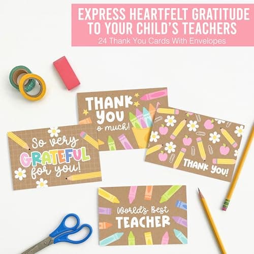Hadley Designs 24 Teacher Thank You Cards with Envelopes - 6 x 4 Teacher Appreciation Cards Bulk, End of School Year, Graduation 2026, Teachers Appreciation Week, Thank You Teachers Card from Student - Thumbnail 5