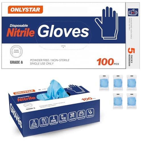 ONLYSTAR 5 Mil Nitrile Gloves with Portable 5 Bonus Travel Packs, ASTM for Food-Safe Use, Blue Disposable Gloves Latex Free for Cooking, Cleaning & Esthetician (110 Count, Small) - Image 1