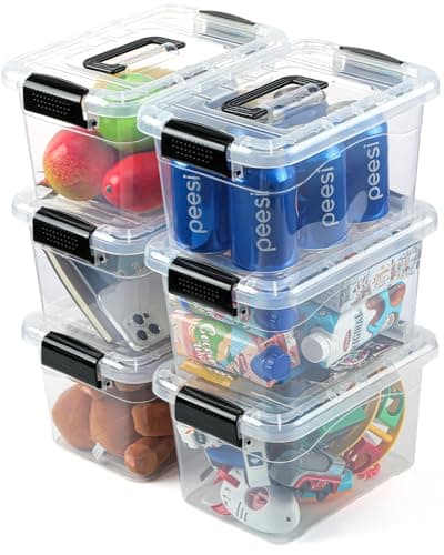 EOENVIVS Plastic Storage Bins with Lids 6 Packs, 7 Quart Storage Organizer Bins with Buckle-Up Latches and Handle, Stackable Storage Containers for Home Pantry Office Classroom Organization, Clear