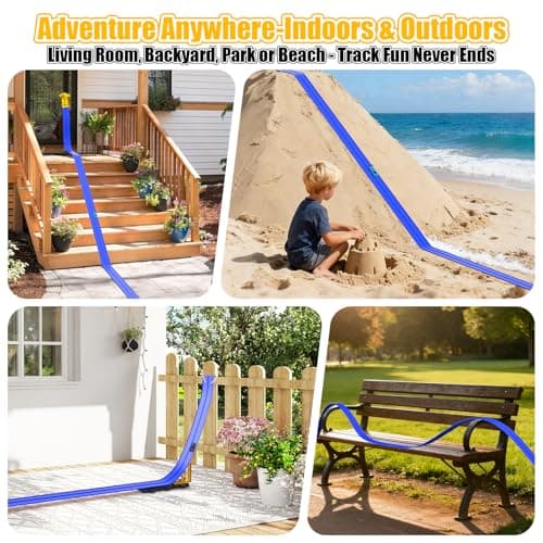 Flex Race Track 16 Ft with Start Gate Accessories Compatible with Diecast 1/64th Cars, Flexible Car Track Toys for Ages 3+ Kids Toddlers Roll Out Portable Racetrack (Blue) - Thumbnail 5