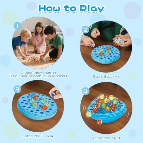 YUOIOYU Marble Balance Game - 50 Colorful Marbles with Built-in Storage, Fun Family Challenge for 1-4 Players, Educational Toy for Kids & Adults, Perfect for Parties, Travel & Birthday Gifts (Blue) - Thumbnail 3