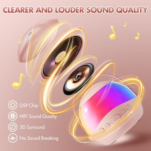 Mini Karaoke Machine Gifts for Kids Adults, Portable Karaoke Speaker with 2 Wireless Microphones, Kids Microphone with Speaker and LED Light, Birthday Gifts for Girls Boys 3-12+ Year Old (Pinkcolor) - Thumbnail 2