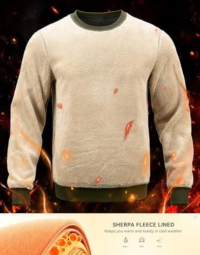 G Gradual Sherpa Lined Sweatshirts for Men Fleece Crewneck Sweatshirt Pullover Warm Shirts for Winter, Green Camo, Medium - Thumbnail 4